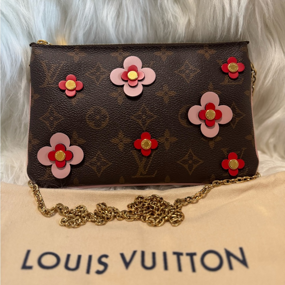 LV limited edition blooming flowers double zip pochette